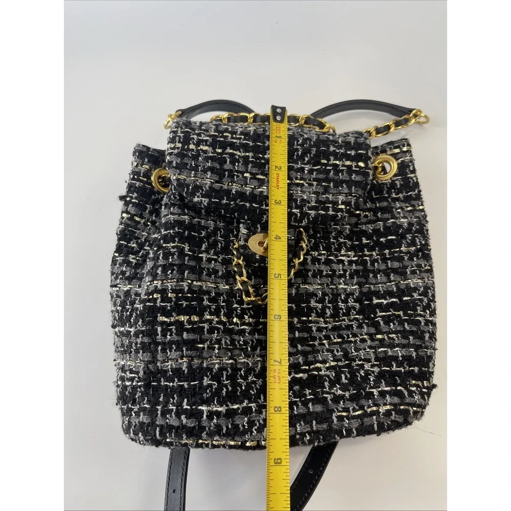 Billiontem Convertible‎ Mini Tweed Backpack/ Purse Black W/ Golden Chains